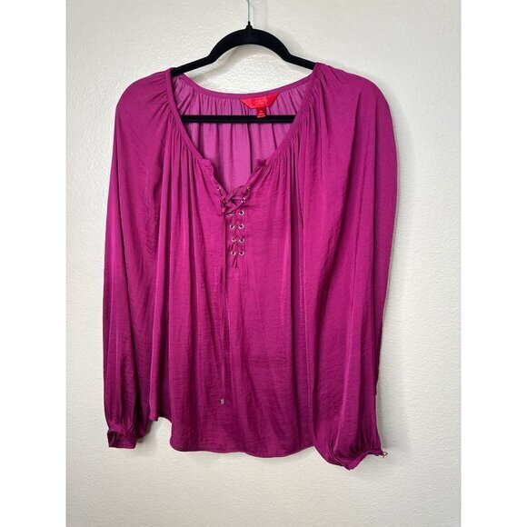 Jennifer Lopez Women's Pink Blouse Size X-Small long sleeve‎ v-neck polyester - Picture 2 of 9